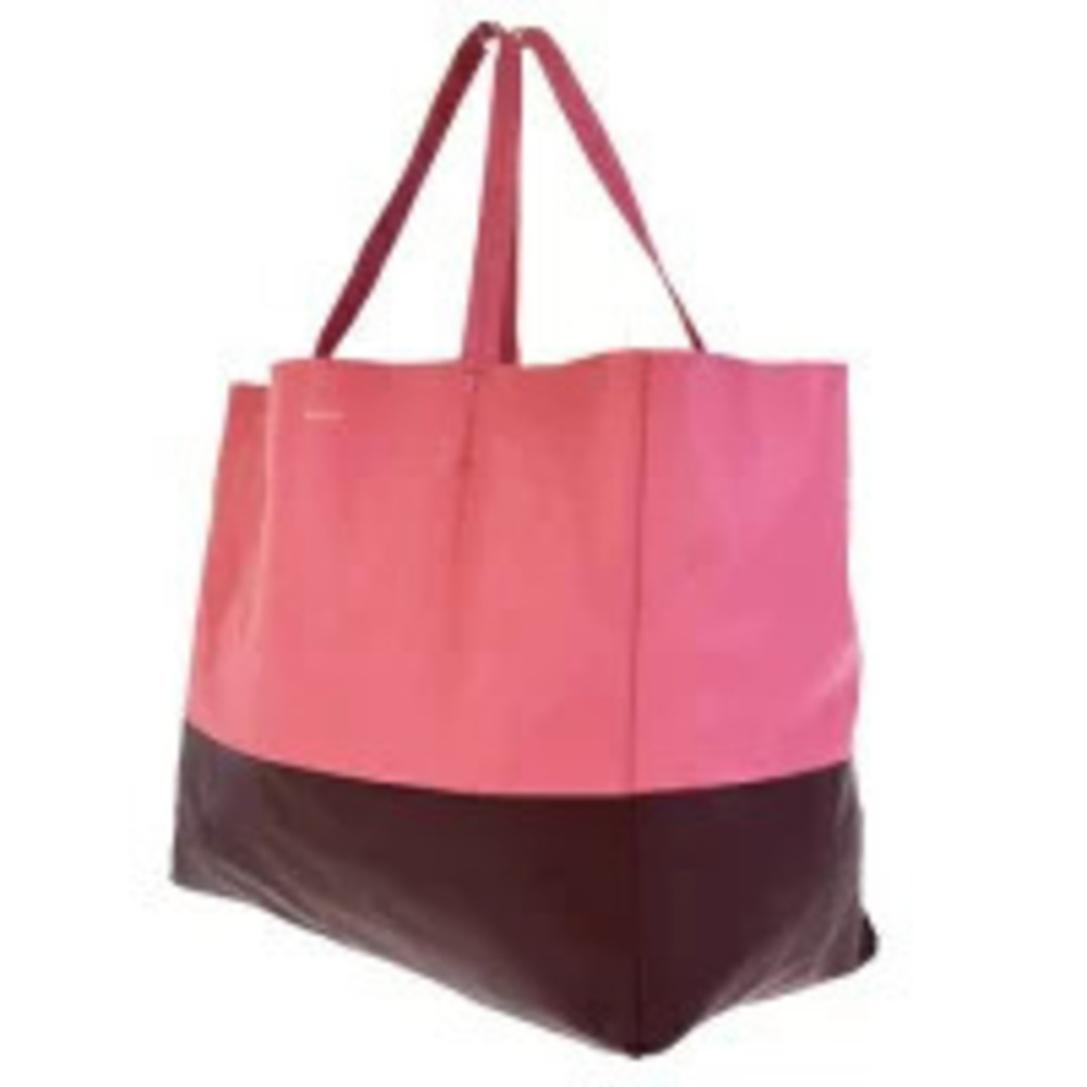 Celine Bag Shoulder Brown Leather Cabas Tote Full Pink Brown Pink
